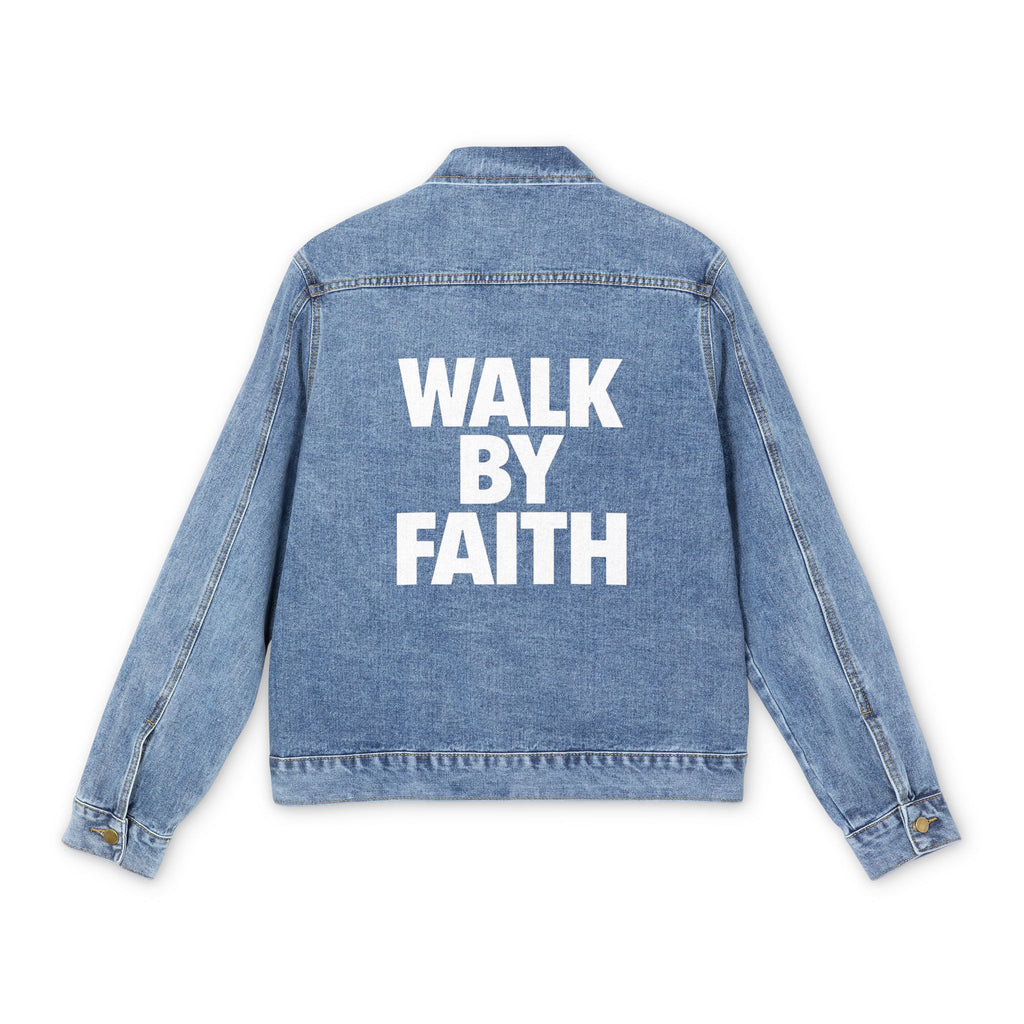 "WALK BY FAITH" Graphic Back Print, Oversize Denim Jacket